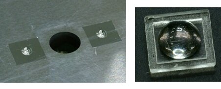 LEDレンズキャップ成形用転写金型と成形したレンズの画像